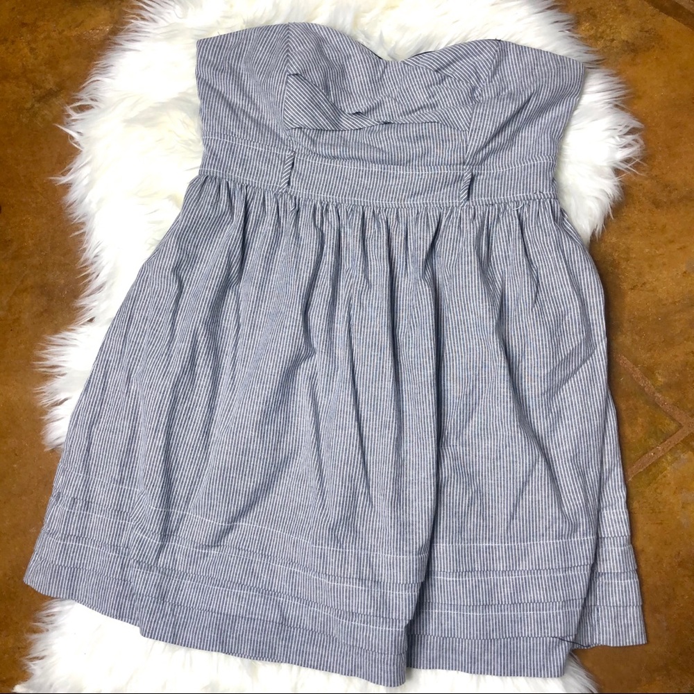 City Triangles Gray White Striped Strapless Dress